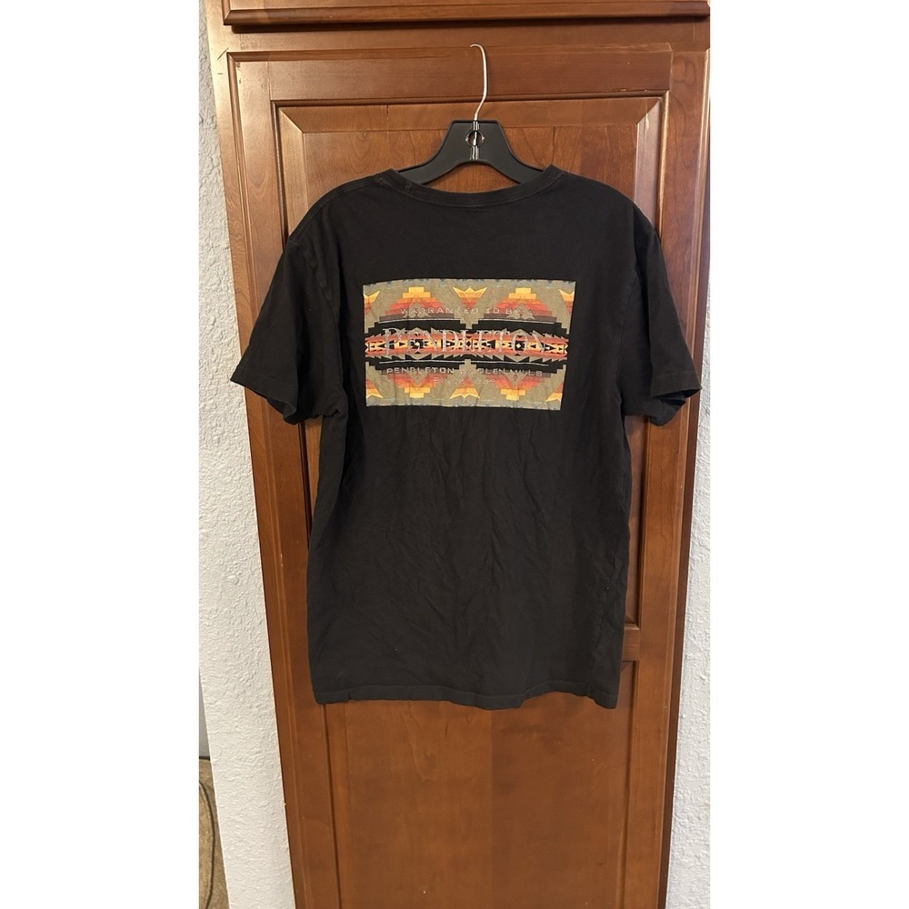 Pendleton Mens Black Short Sleeve T-Shirt Aztec Graphic on Back Size Medium